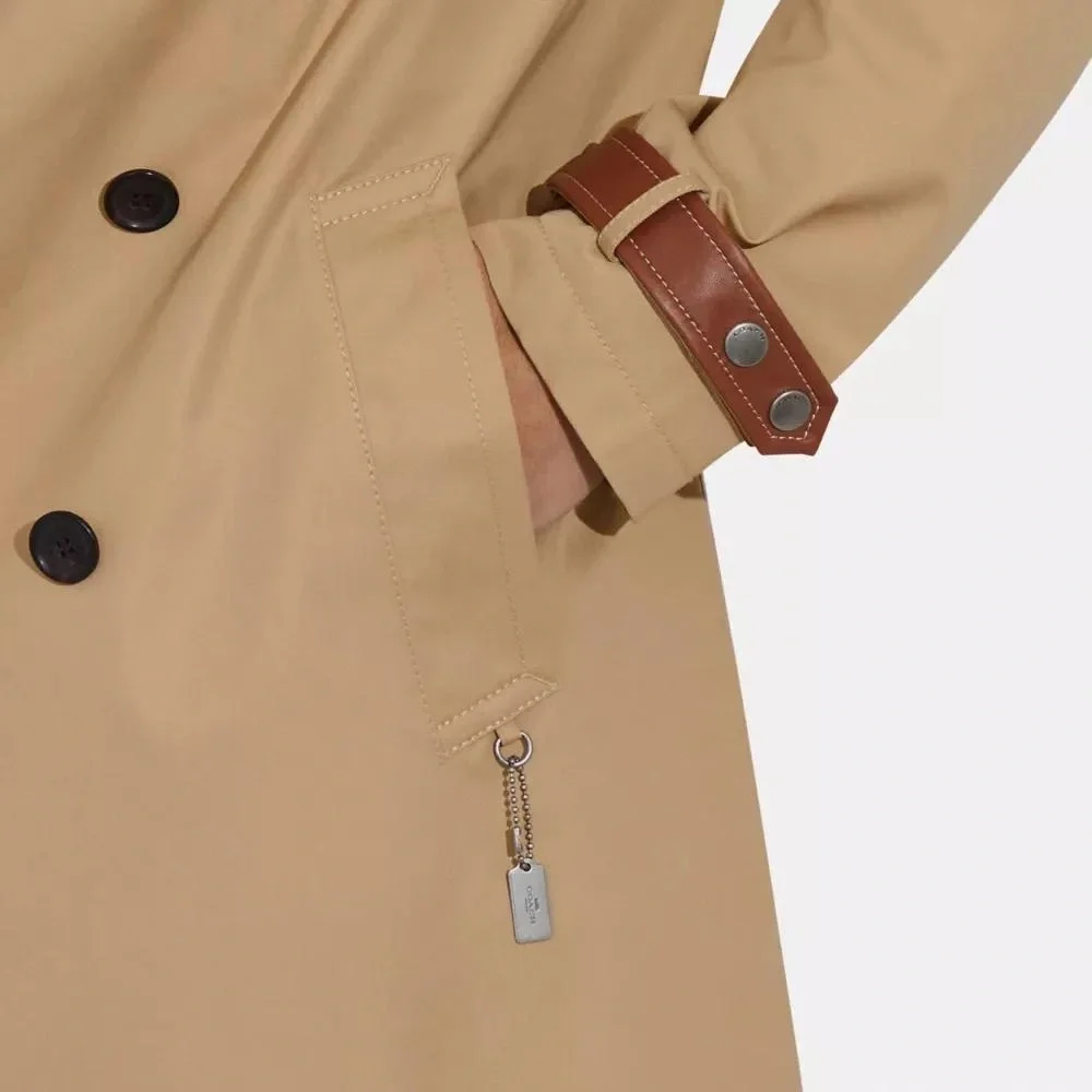NWT COACH Men’s Trench Coat Khaki Beige Color Size XXL Leather details - Picture 4 of 16